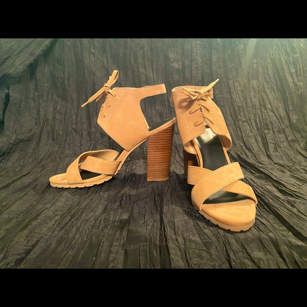 M4DE Madi Nubuck Cross Strap Chunky Heel Sandals